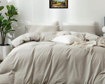 Cream Grey Washed Linen Duvet Cover Set, Soft Quilt Cover, All Sizes