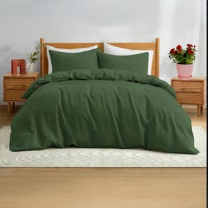 Luxury Green Linen Duvet Cover Set: Soft Washed Linen, King, Queen, Full