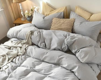 Ice Gray Linen Duvet Cover Set, Soft Washed Bedding (All Sizes)