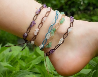 Elegant fairy macrame enkelbandje met natuurlijke edelstenen