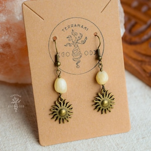 Handmade sun charm gemstone earrings in gold - handmade macrame crystal jewelry