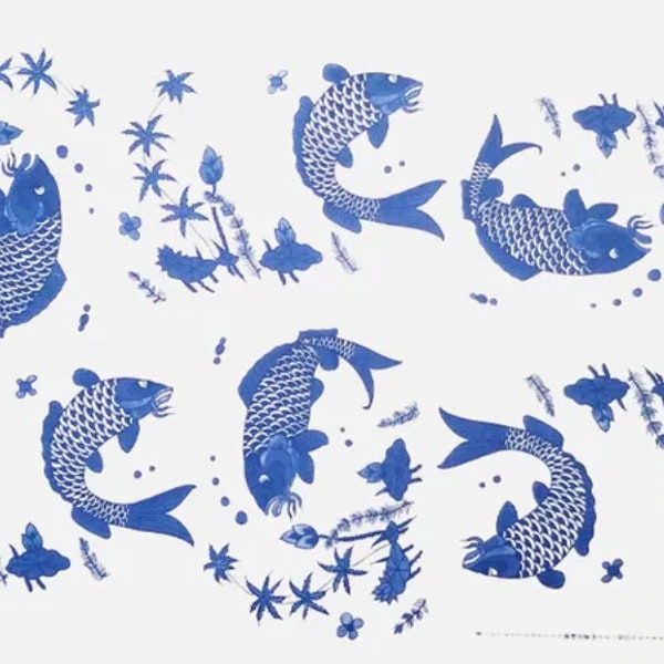 Fish Ceramic Decal Underglaze Blue and White 54X37Cm