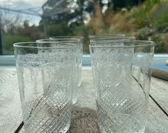 Antique Meisenthal glasses Empire Pattern Engraved Wedding Glasses Vintage French Glassware 1927