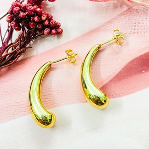 18K Gold Filled Hoops Earrings Big Lightweight Long Hoop Party Hoops Women Earrings Chunky Hoops