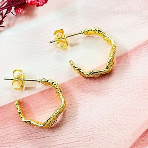 Chunky Textured  Hoops Earrings Hammer Bridal Earrings Statement Earrings Chunky Huggie Earrings Handmade Gift Christmas Gift
