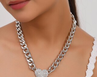 Collana Statement A Cuore Spesso In Acciaio Inossidabile - Gioiello Donna Con Ciondolo Cuore E Catena A Maglie, 50cm