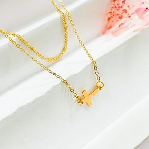 2 Layered Necklace, Cross Pendant Necklace. Layered Chain Necklace, Boho necklace, Waterproof Jewelry, Gift For Her, Gold Plated Necklace.