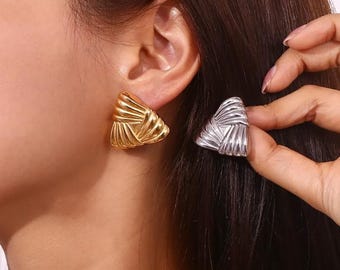 Orecchini Pendenti Vintage a Forma di Cuore in Metallo per Donne, Gioielli Geometrici da Festa, Grandi Orecchini Statement Color Oro