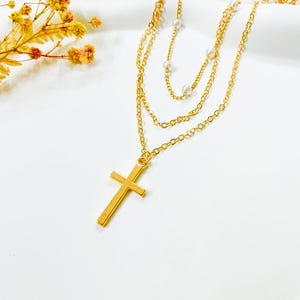 Gold Cross Pandant Layered Necklace Set of 3  Layering chain set Cross Pandant Necklace Triple Layering Necklace Spiritual Gifts