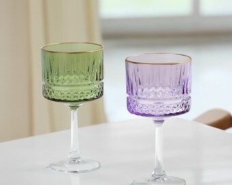 Bundle Colorful Glassware| Vintage Colored Wine Glass| Crystal Cut Wine Glass| Unique Wine Glass With Bohemian Style| Vintage Wine Glass Set
