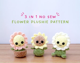 No Sew Flower Crochet Pattern, Cute No Sew Amigurumi Plushie Pattern, Crochet Pattern For Beginners, 3 in 1 Bundle Sunflower PDF Pattern