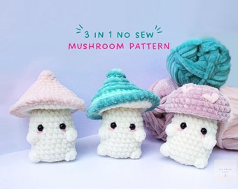 No Sew Cute Mushrooms Crochet Amigurumi Pattern, Crochet Plushie Pattern For Beginners, 3 in 1 Bundle PDF Pattern