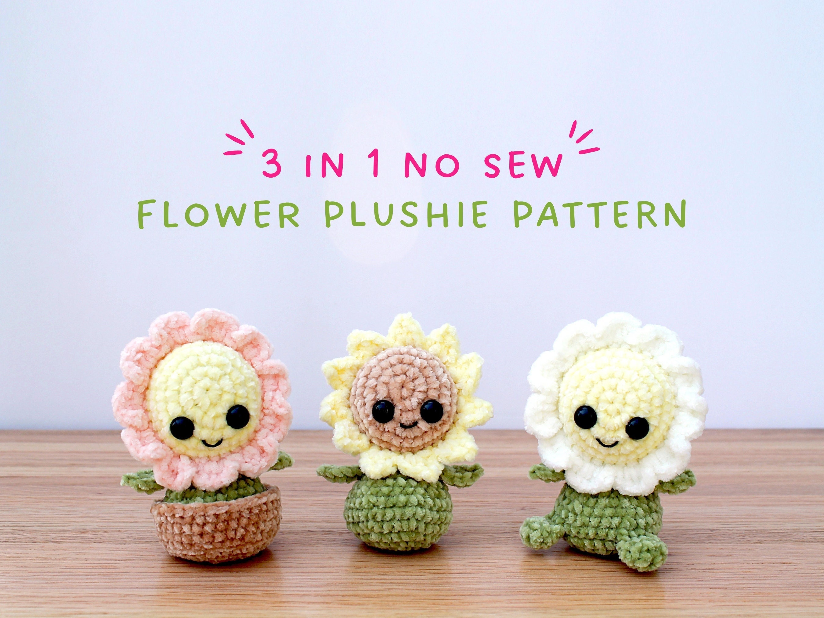 No Sew Flower Crochet Pattern 3-in-1 Bundle
