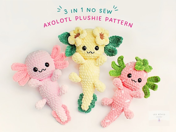 No Sew Axolotl Crochet Pattern, Cute Flower Axolotl No Sew Amigurumi Pattern, Plushie Pattern For Beginners, 3 in 1 Bundle PDF Pattern