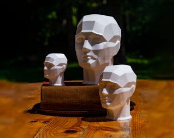 Tête plane imprimée en 3D - Art déco géométrique moderne - Casque planaire artistique - Outil de dessin - Structure faciale 3D fonctionnelle