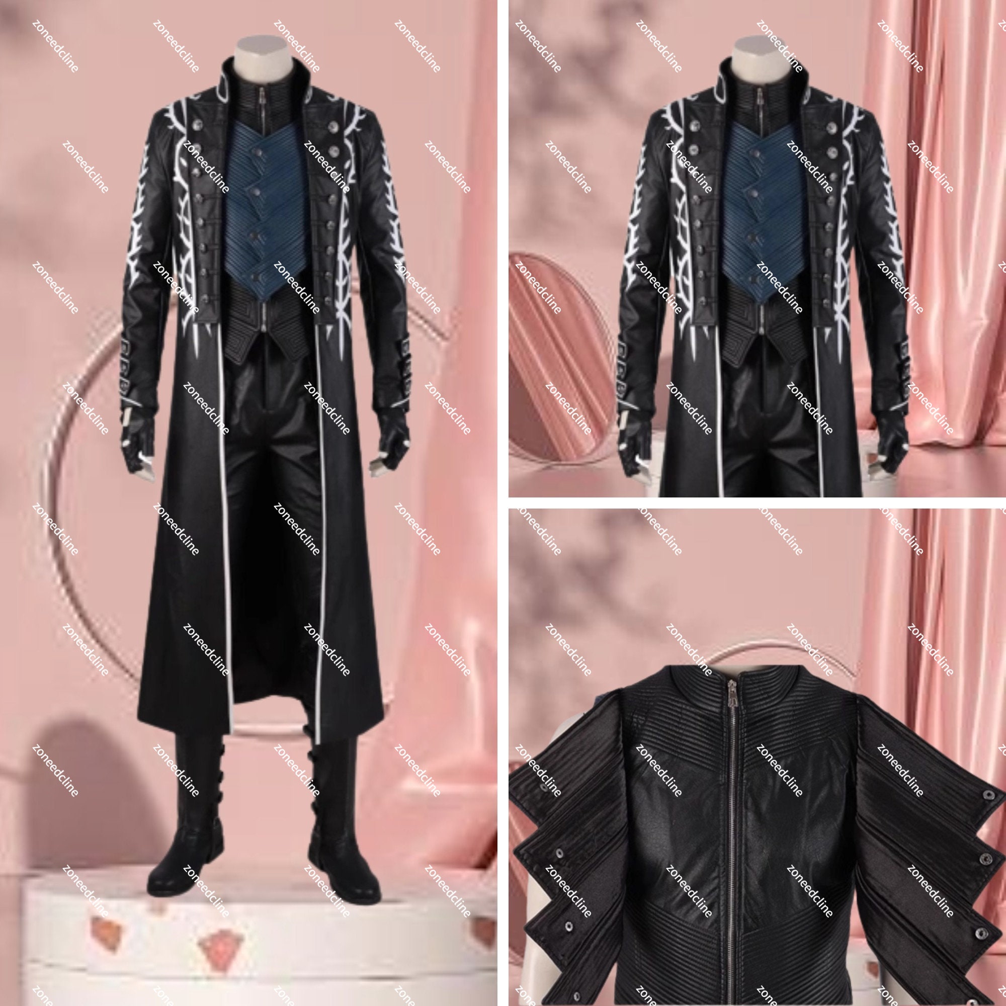 Devil May Cry 4 DMC4 Dante Pleather Jacket Trench Coat cosplay costume Full  Set