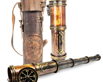 Engravable Brass Telescope with Leather Case: Pirate Spyglass