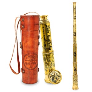 Personalized Working Telescope, Spyglass with Leather Case, Engravable Brass Monocular Gifts for Backpackers, Custom Scope for Bird Watching