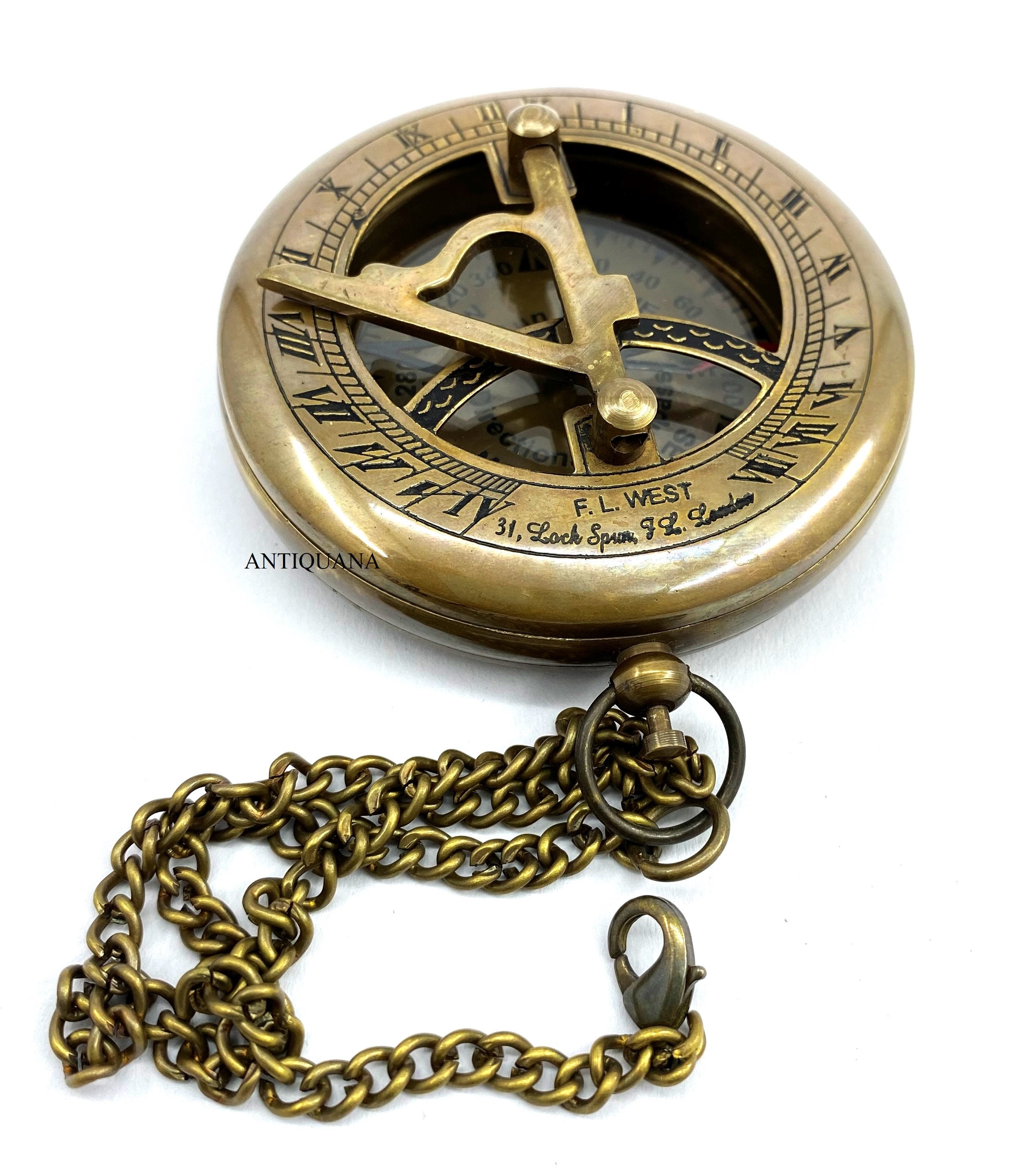 Brass Sundial Compass Push Open Compass Steampunk Accessory Unique Gift ...