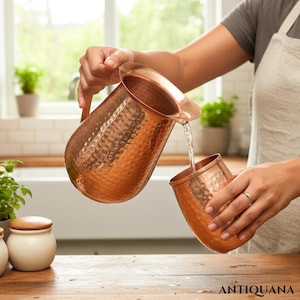 Handmade Hammered Copper Water Jug Set | Pure Copper Pitcher & Tumbler | Ayurvedic Drinking Set | Rustic Kitchen Decor | Copper Serveware