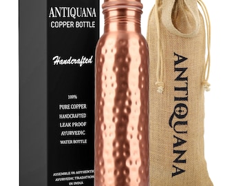 Ayurveda 100% Pure Handmade Copper Plain Copper Water Bottle – Ayurvedic Detox Drinkware with Screw Lid Eco Friendly Drinking Bottle
