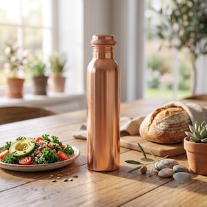 Ayurveda 100% Pure Handmade Copper Plain Copper Water Bottle – Ayurvedic Detox Drinkware with Screw Lid Eco Friendly Drinking Bottle
