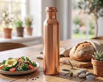 Ayurveda 100% Pure Handmade Copper Plain Copper Water Bottle – Ayurvedic Detox Drinkware with Screw Lid Eco Friendly Drinking Bottle