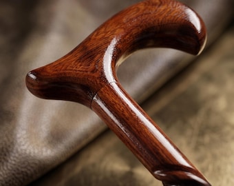 Handmade Carved Rosewood Walking Cane: Lightweight Wooden Stick