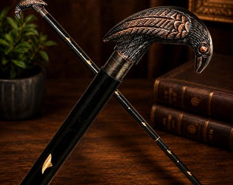 Raven Handle Walking Cane, Gothic Mobility Stick, Decorative Support Staff, Vintage Style Accessory