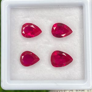 4Pcs Set Natural Ruby Color Imitation Faceted Pear Cut Beautiful Red Pinkish Imitation Gemstone Cut Loose Gemstone For Jewelry Crafts