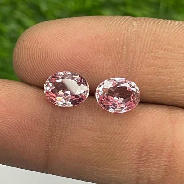 Padparadscha Sapphire Pair, 9x7mm Oval Step Cut Hydrothermal Gemstones
