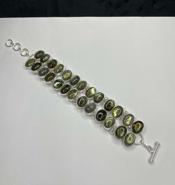 ラブラドライト宝石ブレスレット：ハンドメイドドイツシルバートグル 