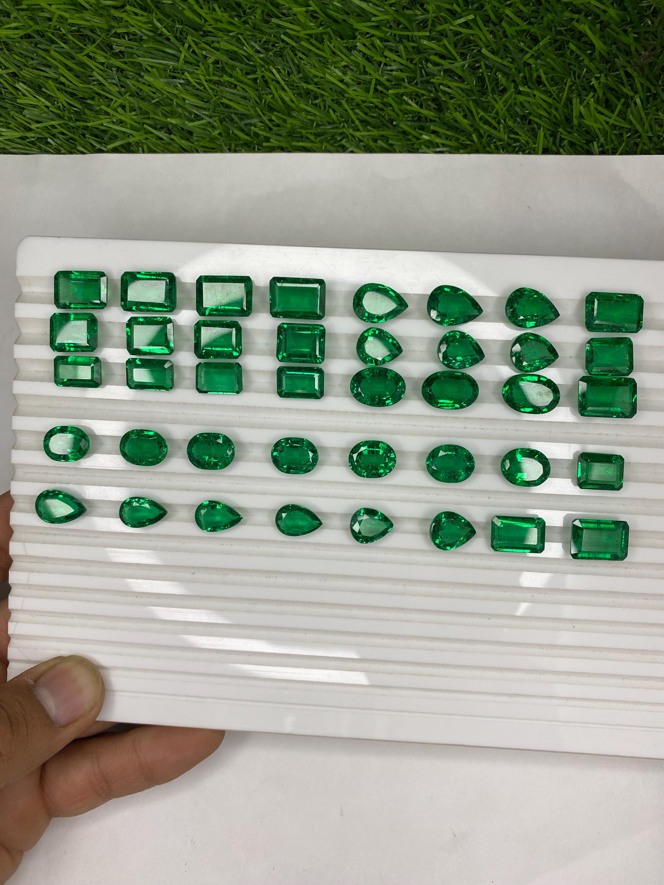 AAA Colombian Green Synthetic Emerald Mix Shapes: Faceted Loose