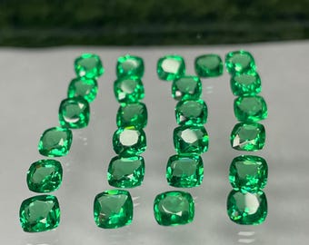 Cushion Cut Green Emerald Gemstone: 6mm AAA++ Quality, Jewelry Making - 5 Pcs