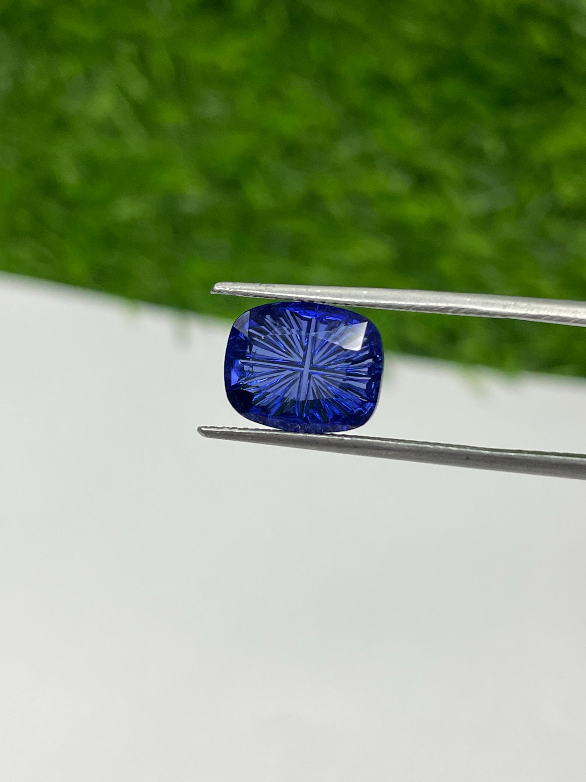 Bright Star Cut Blue Sapphire Fantasy Carved Stone Hydrothermal