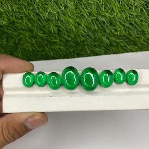 Synthetic Emerald Cabochon Set – Oval Green Lab Created Gemstones – Loose Stones for Jewelry Making – High Clarity – AAA Quality Lot