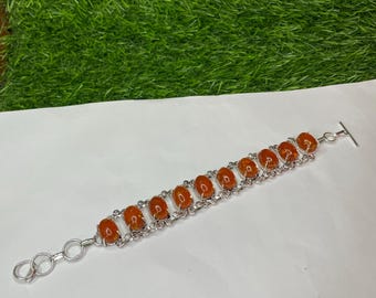 オレンジアンバーシルバーブレスレットオーバルシェイププレーン
