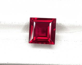 Hydrothermal Lab Grown Ruby | 12mm Blood Red Square Cut Loose Gemstone