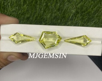 Hydrothermal AAA Yellow Sapphire Gemstones: 3 Loose Lab-Created Sapphires, Fancy Cut