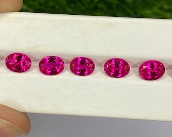 Gema de rubí rosa: Corindón sintético de talla ovalada - Fabricación de joyas (5 piezas)