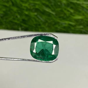 AAA Cushion Cut Emerald: Lab Created Zambian Green Gem (12.5X14.5 MM)