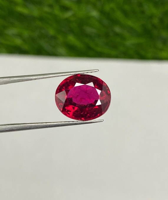 Handmade Faceted Red Ruby: Oval Synthetic Gemstone, 10x12 MM - Etsy