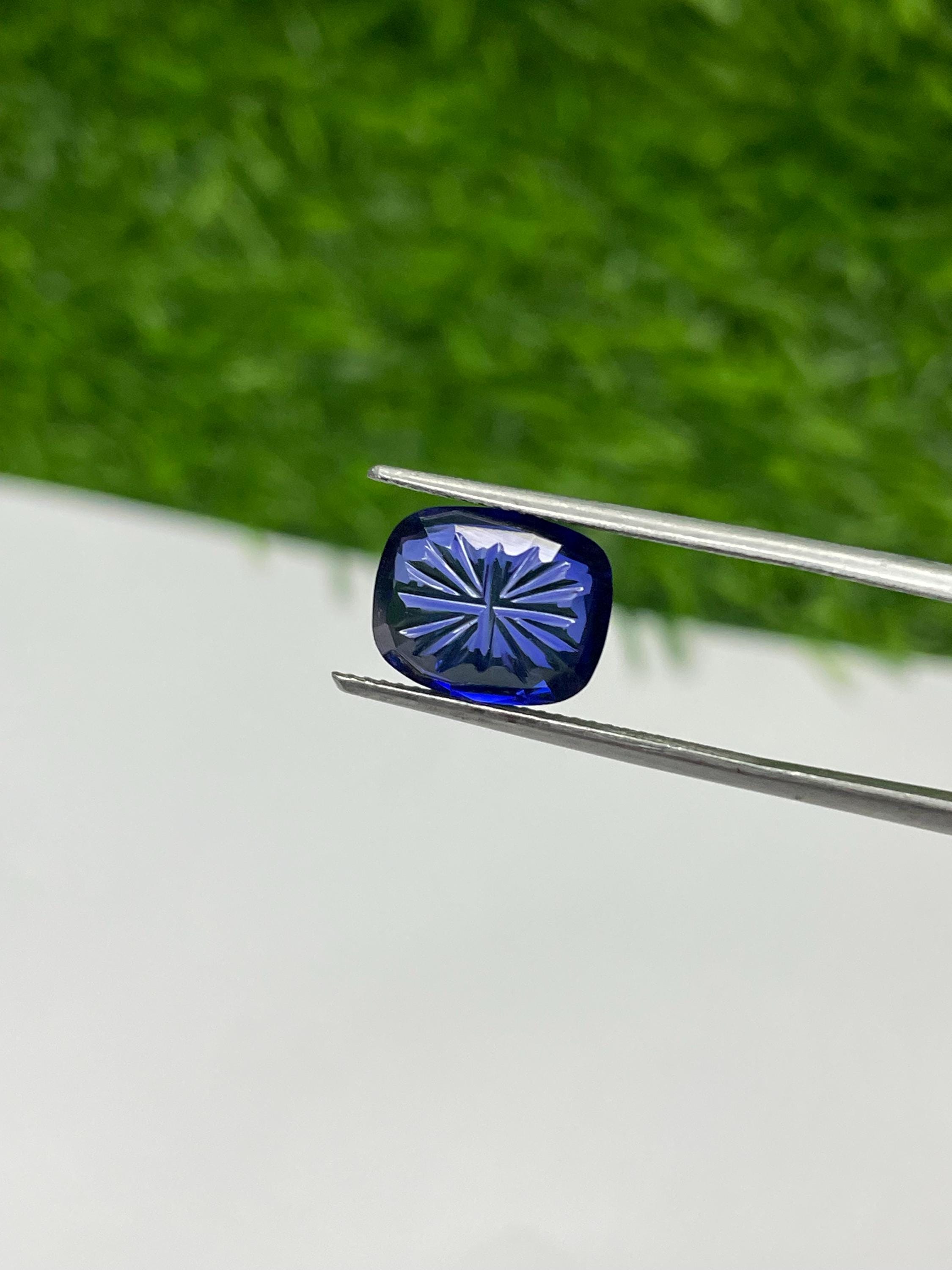 Bright Star Cut Blue Sapphire Fantasy Carved Stone Hydrothermal