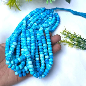 Beautiful Neon Blue Shaded opal smooth rondelle shape beads,13&quot;Inches Blue Opal smooth gemstone Beads, AA+ quality opal Beads, jewelry craft