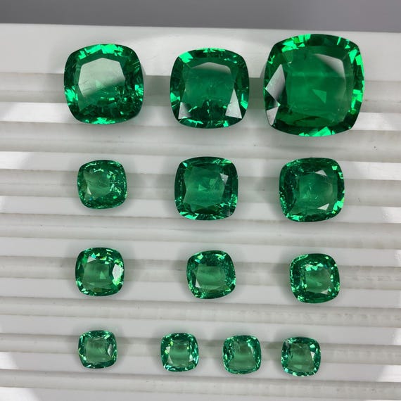 Lab Created Colombian Green Emerald: Cushion Cut Nanosital