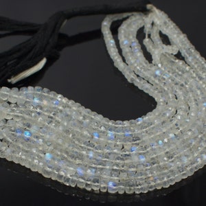 100% Natural Rainbow Moonstone, Faceted Beads, Moonstone Faceted, Rondelle Beads, White Rainbow Moonstone Beads, 3.5-5 MM For Making Jewelry