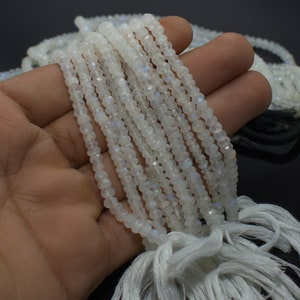 AAA+ Rainbow Moonstone Beads, White Rainbow Moonstone Faceted Beads, Beads Rondelle, Loose Beads Strand 13&quot; For Making Jewelry