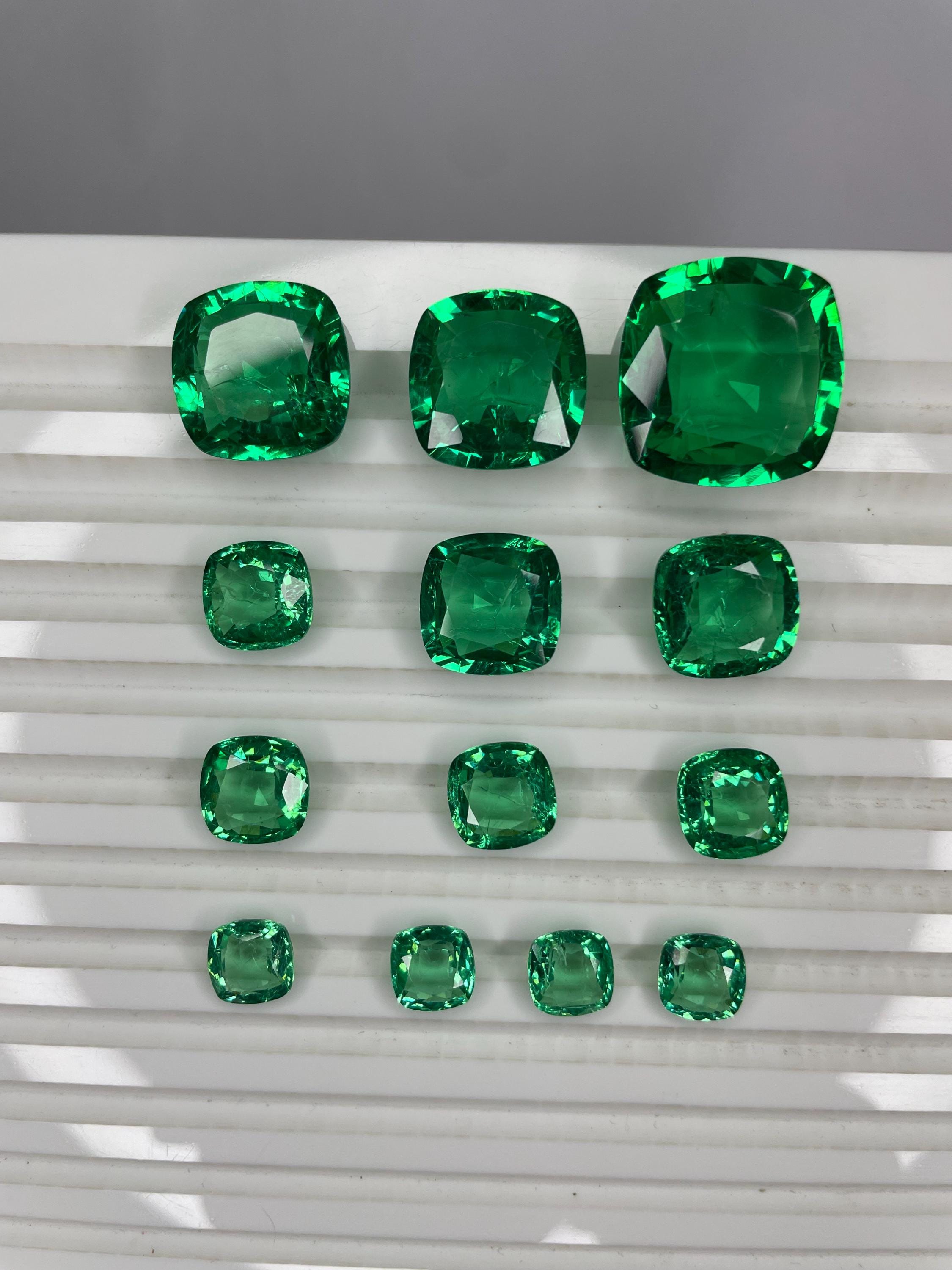 Lab Created Colombian Green Emerald: Cushion Cut Nanosital
