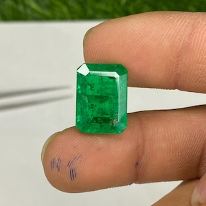 Beautiful Colombian Emerald Cut Stone, Octagon Shape Gemstone Cut, Lab Grown Emerald, Inclusion Pattern, Faceted Cut Stone, Loose Emerald,