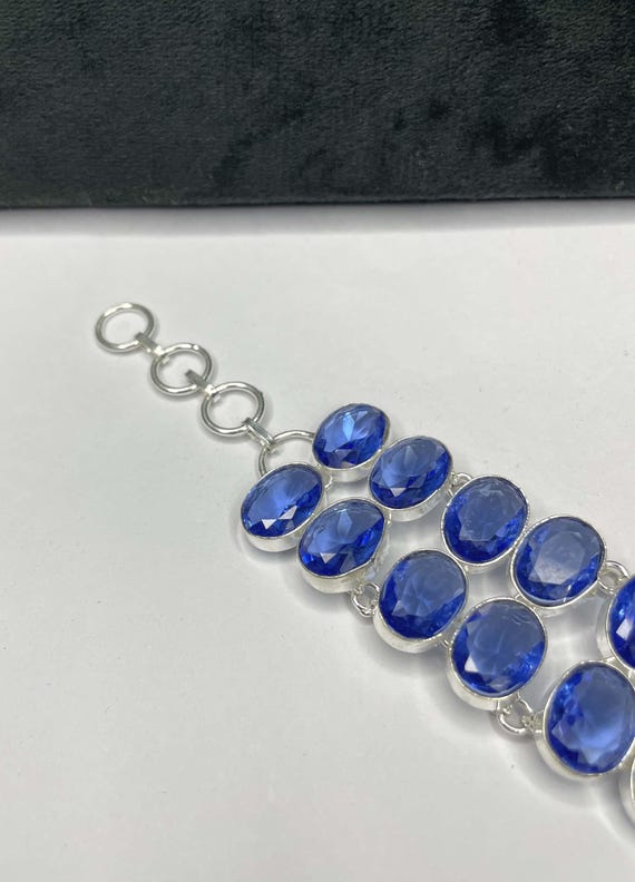 Bracciale Donna Con Ametista E Topazio – Argentato Placcato Platino – Luce Blu E Viola – 7.4 Pollici